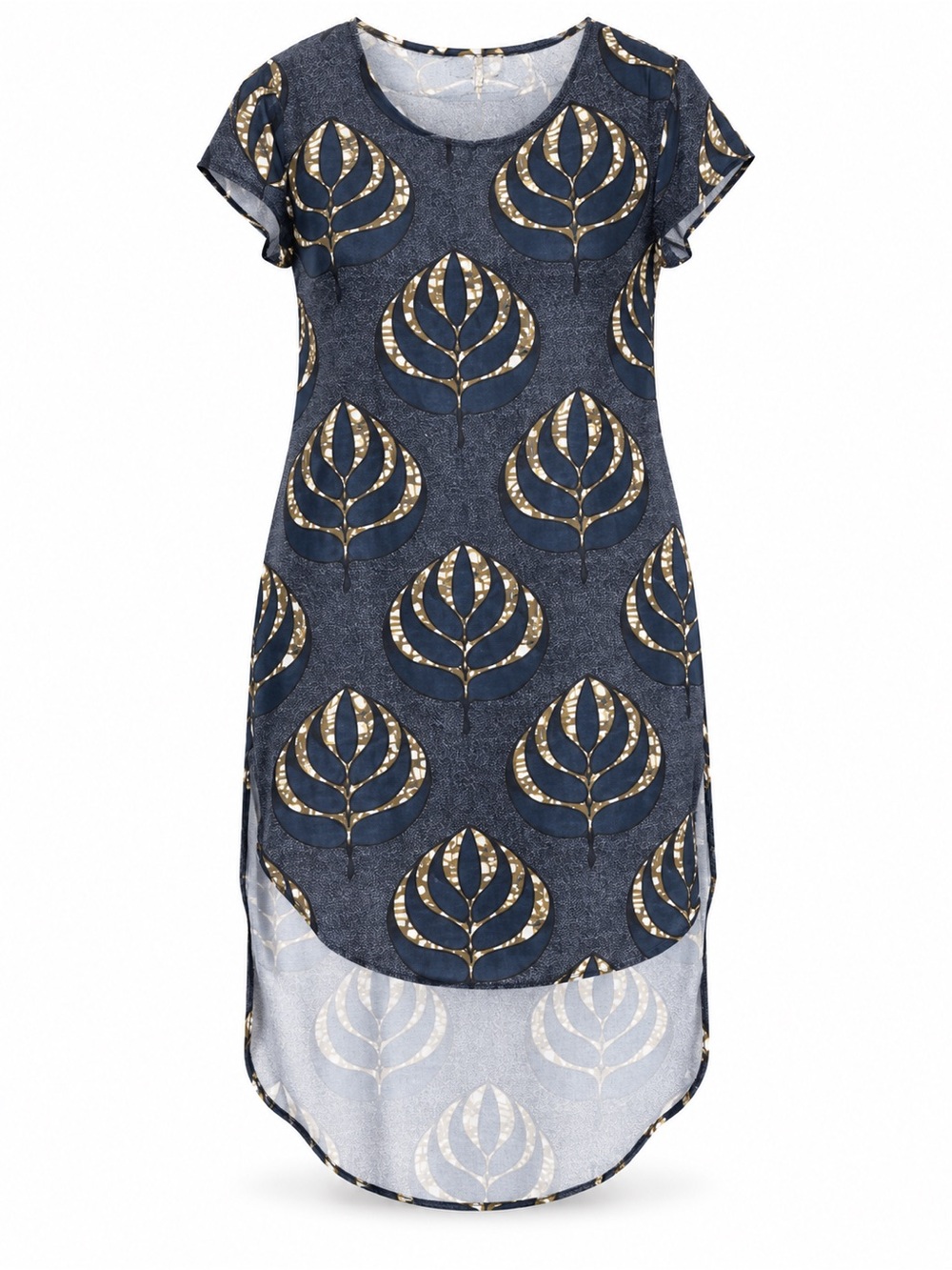 Mille Collines blue leaf print Keisho dress short sleeve high low hem M